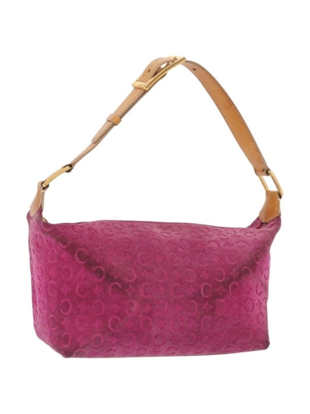 Authentic CELINE C Macadam Canvas Shoulder Bag Suede Pink Gold